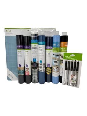 Cricut Lot Vinyl Stencil Mat Pen Set Iron On Sport Flex Bundle Gift Set Blue